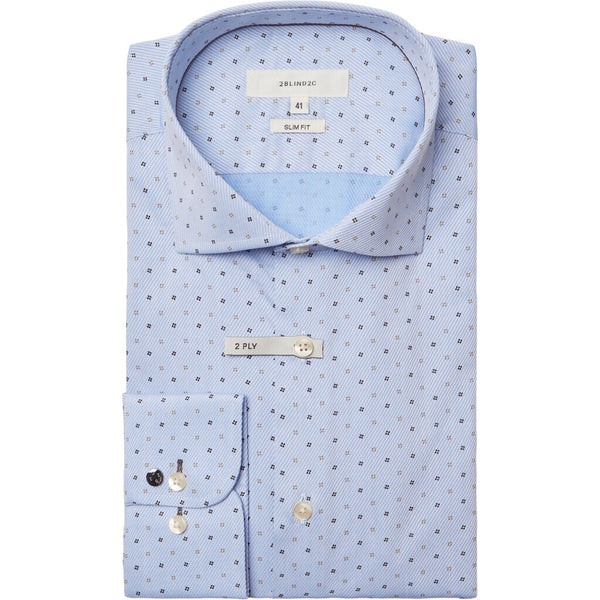 2Blind2C  Steve Prikket Slim Fit Jacquard Skjorte Shirt LS Slim LBL Light Blue